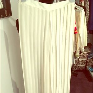 Cream colored pleated culottes